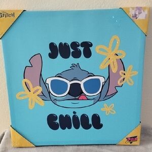 D- NWT Disney Stitch Blue Wall Art with Gold Accents